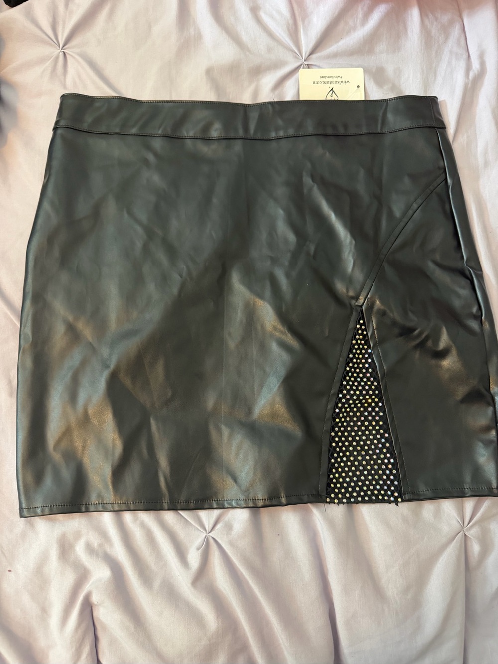 Windsor Black Faux Leather Mini Skirt with Studded Panel